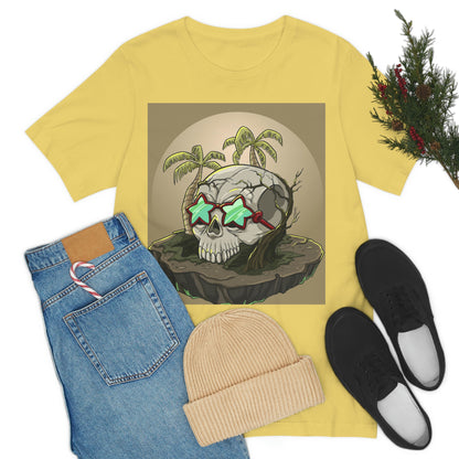 Tropical Island & Skull, Unisex Jersey Short Sleeve Tee