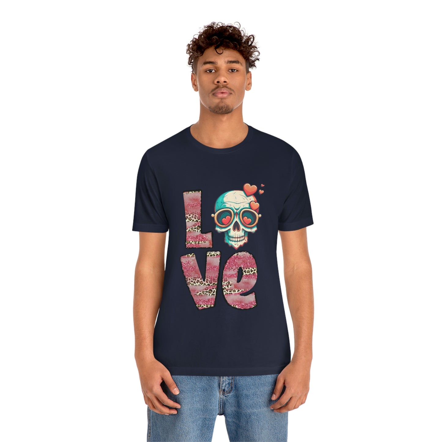 Love Valentine Skull With Red Roses Unisex Jersey Short Sleeve Tee