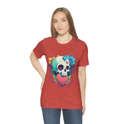 Ew Love Valentine Skull  With Pink And Blue Hearts Unisex Jersey Short Sleeve Tee