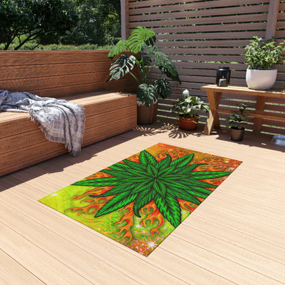 Pot Leaf Collage With Yellow Orange Background With Marijuana Pot Weed 420 Outdoor Rug