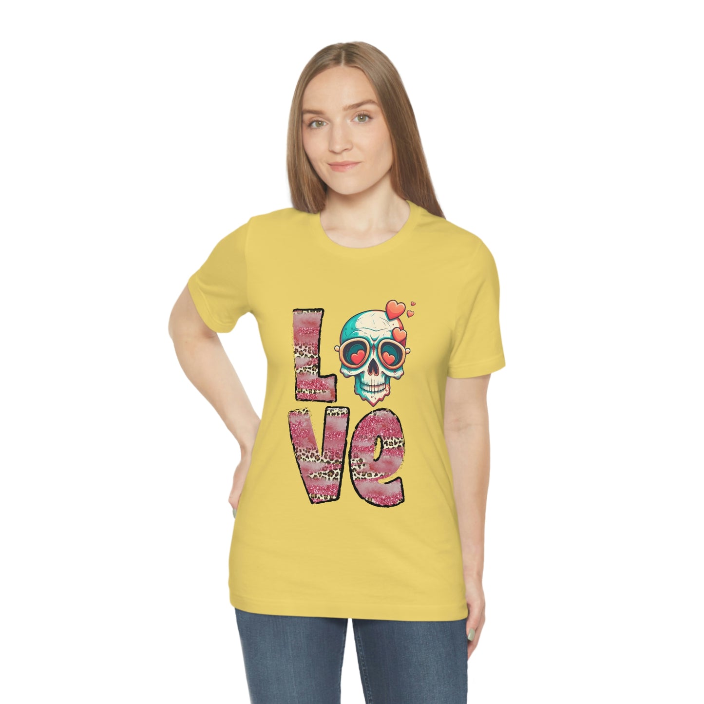 Love Valentine Skull With Red Roses Unisex Jersey Short Sleeve Tee