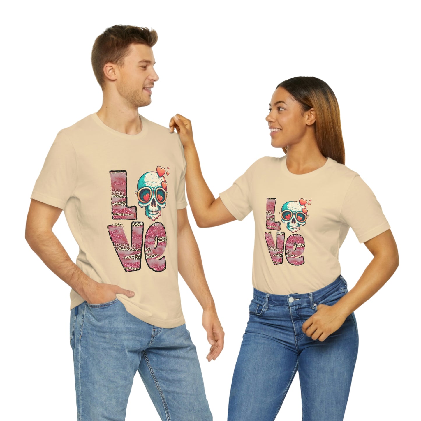 Love Valentine Skull With Red Roses Unisex Jersey Short Sleeve Tee