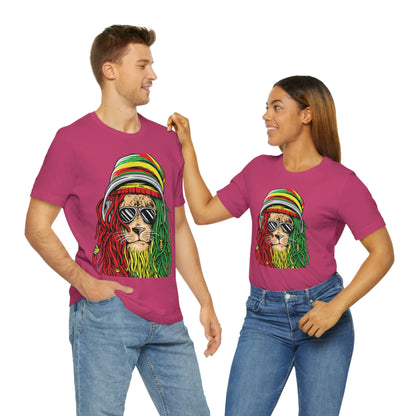 Reggae Lion With Dread locks with Hat, Unisex Jersey Short Sleeve Tee