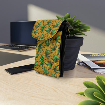 Gold And Green Marijuana Pot Weed Leaf With Gold Background 420 Small Cell Phone Wallet