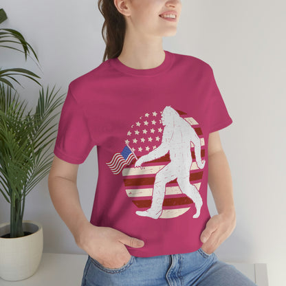 Big Foot American Flag, Fourth Of July 4th Unisex Jersey Short Sleeve Tee