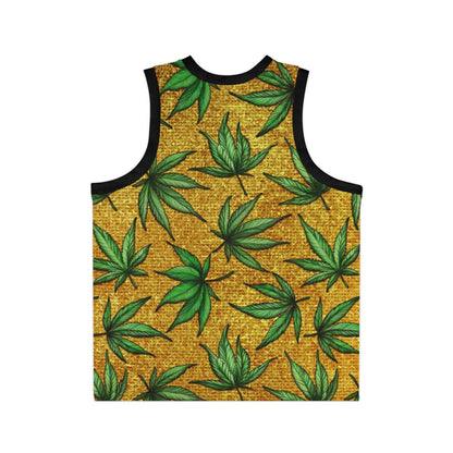 Gold And Green Marijuana Pot Weed Leaf With Gold Background 420 Unisex Basketball Jersey (AOP)