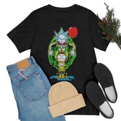 Scary Clown With Red Balloon And Kid In Yellow Rain Jacket - It Cover Unisex Jersey Short Sleeve Tee