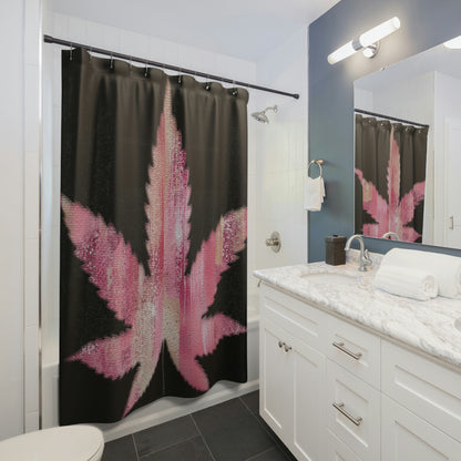 Sassy Single Pink Marijuana 420 Weed Leaf With Black Background 420 Weed Marijuana Leaf Shower Curtains