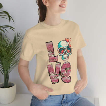 Love Valentine Skull With Red Roses Unisex Jersey Short Sleeve Tee