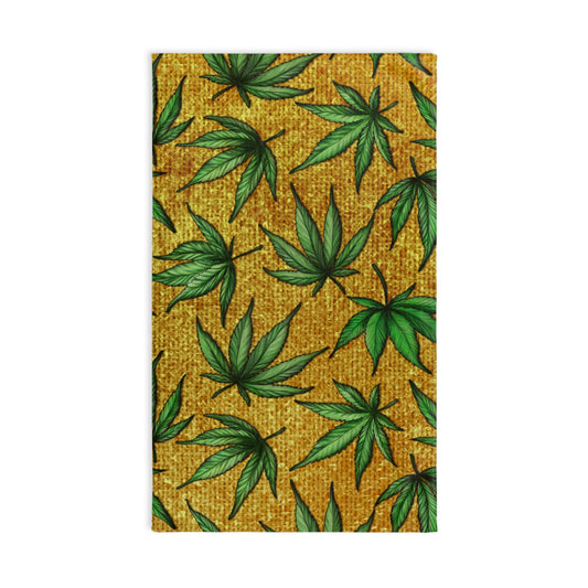 Gold And Green Marijuana Pot Weed Leaf With Gold Background 420 Towel