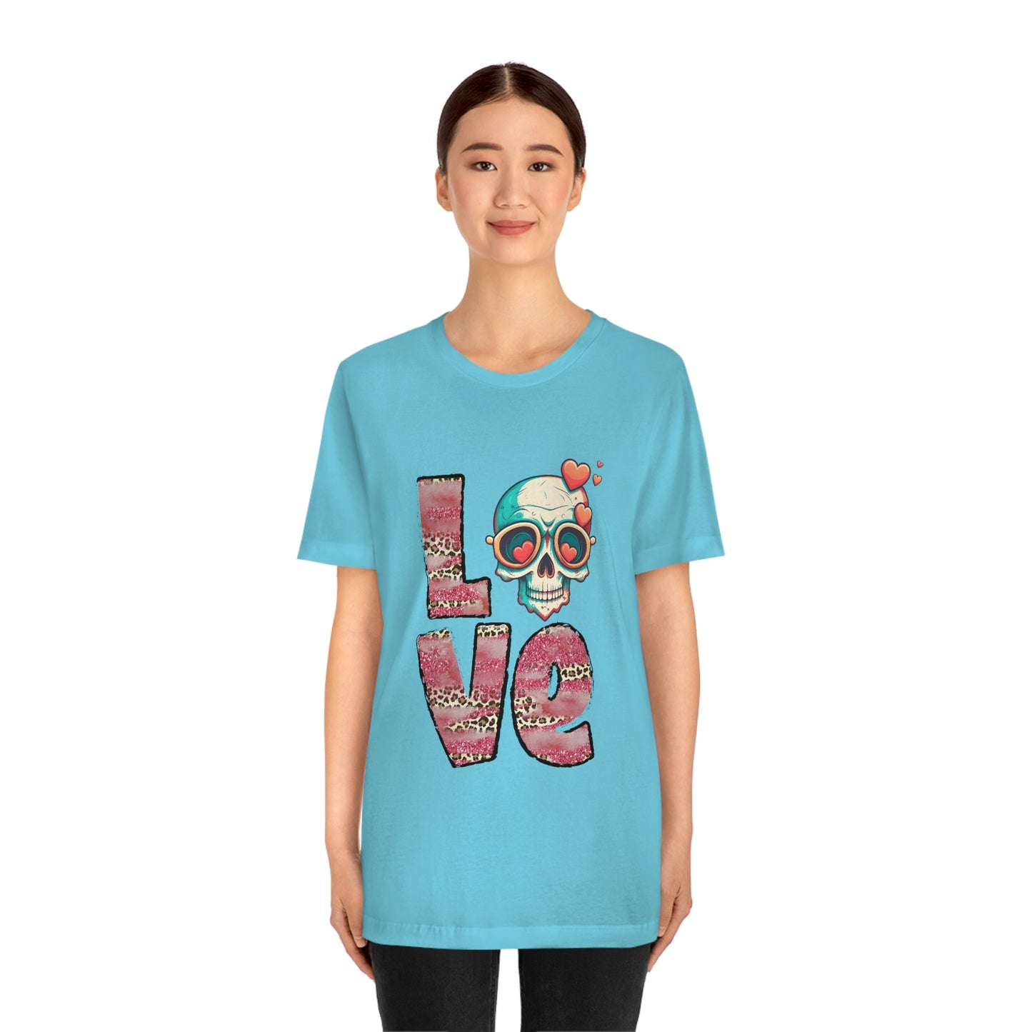 Love Valentine Skull With Red Roses Unisex Jersey Short Sleeve Tee