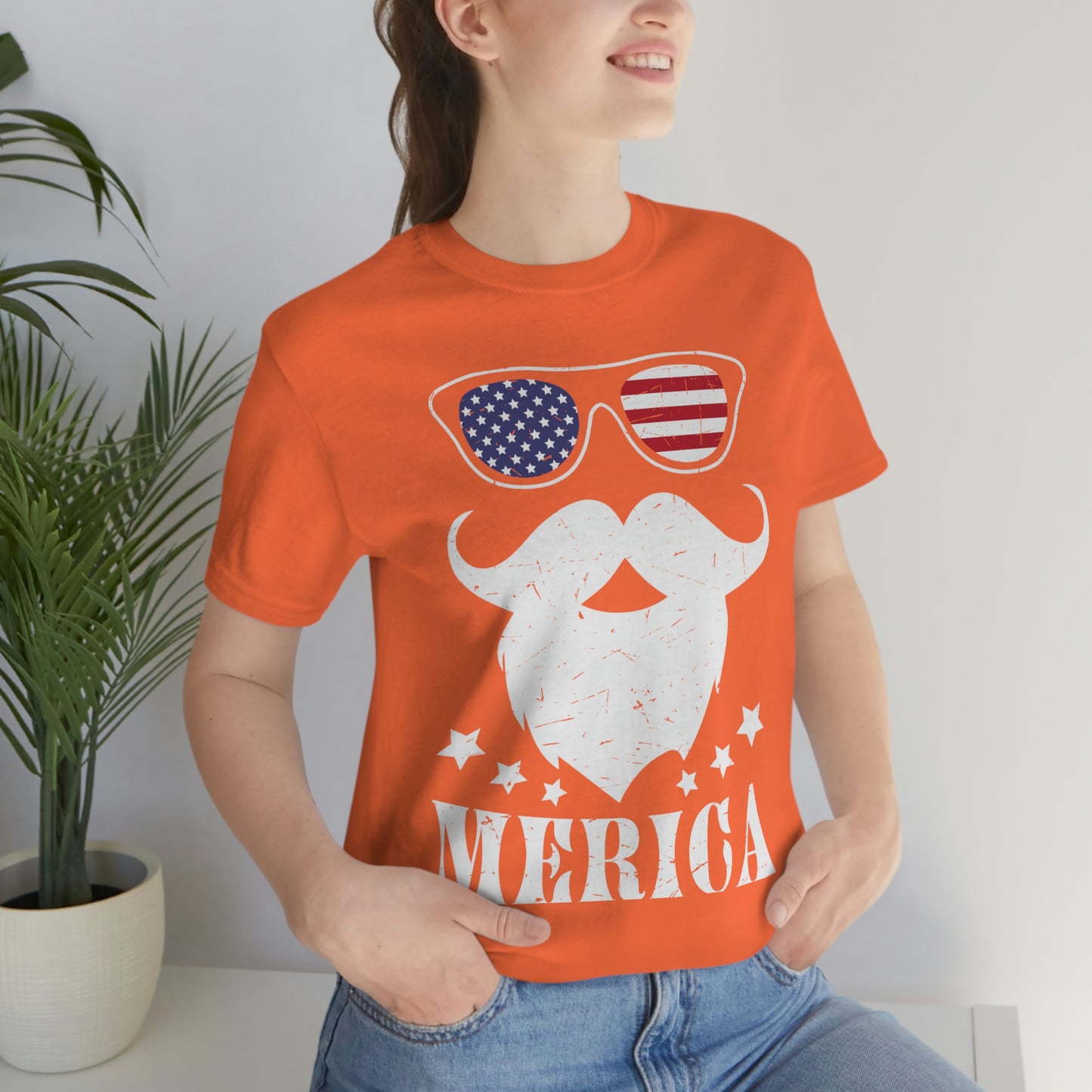 American Flag Sunglass Beard And Merican With Stars Unisex Jersey Short Sleeve Tee