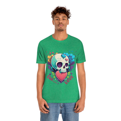 Ew Love Valentine Skull  With Pink And Blue Hearts Unisex Jersey Short Sleeve Tee