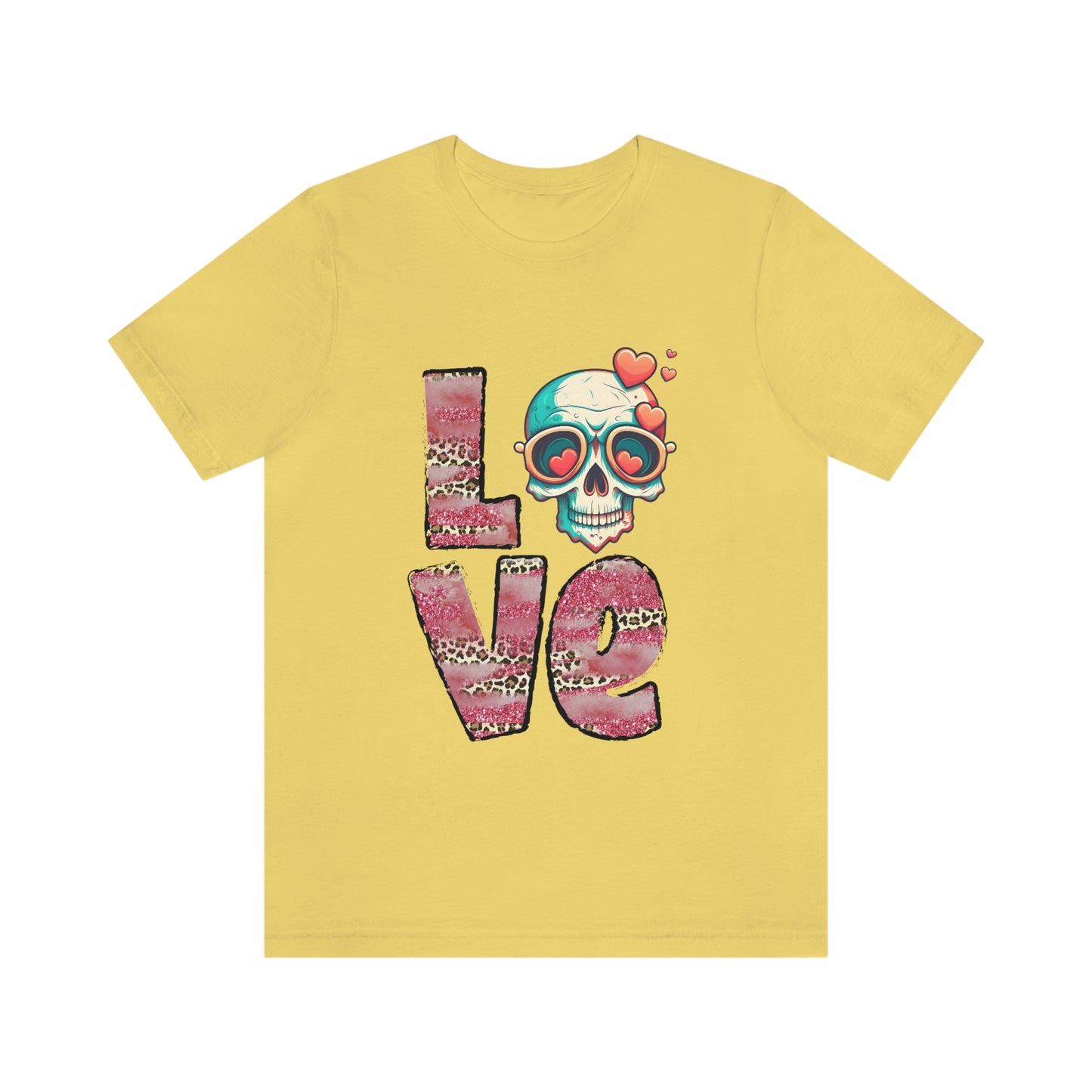 Love Valentine Skull With Red Roses Unisex Jersey Short Sleeve Tee