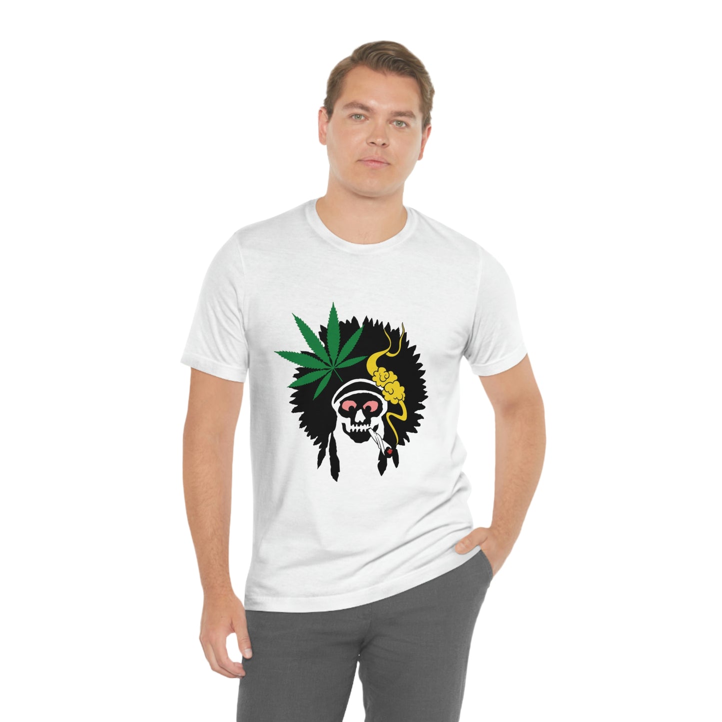 Skull Pot Smoking Indian, Unisex Jersey Short Sleeve Tee