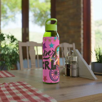 Super Girl Hippie Chic , Wheelchair Purple Background Sky Water Bottle