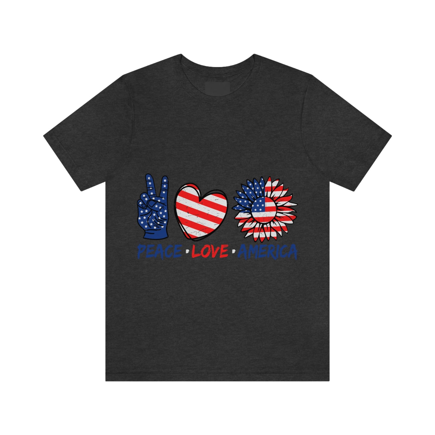 Peace Fingers , Love Heart , America Flag Design Unisex Jersey Short Sleeve Tee