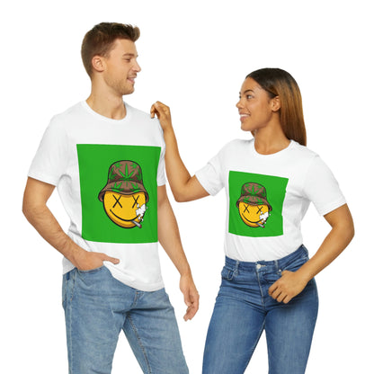 Blazed Happy Face With Hat & Pot Leafs, Unisex Jersey Short Sleeve Tee