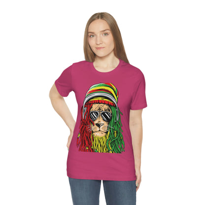 Reggae Lion With Dread locks with Hat, Unisex Jersey Short Sleeve Tee