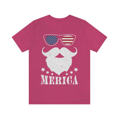 American Flag Sunglass Beard And Merican With Stars Unisex Jersey Short Sleeve Tee