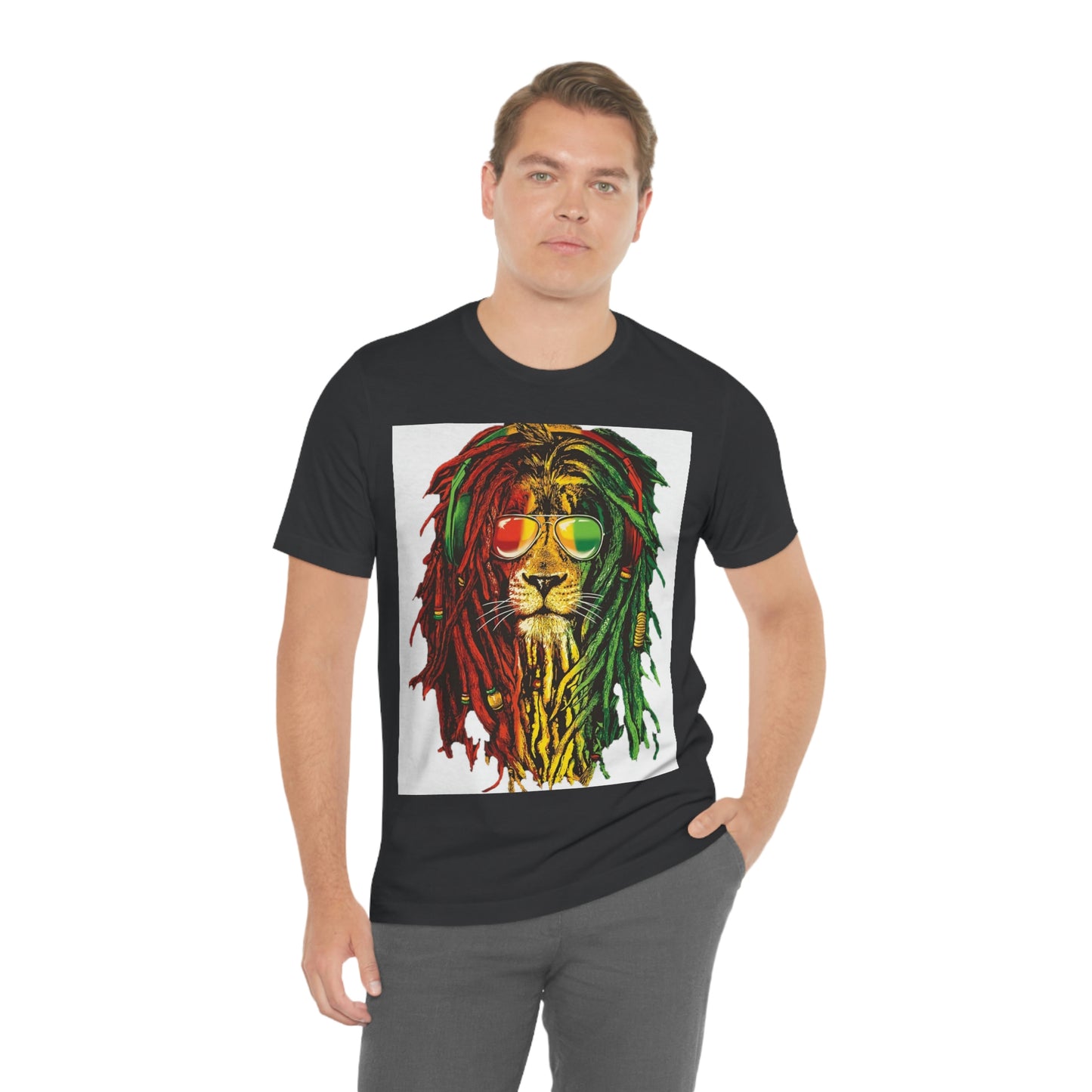 Reggae Lion With Dread locks, Unisex Jersey Short Sleeve Tee