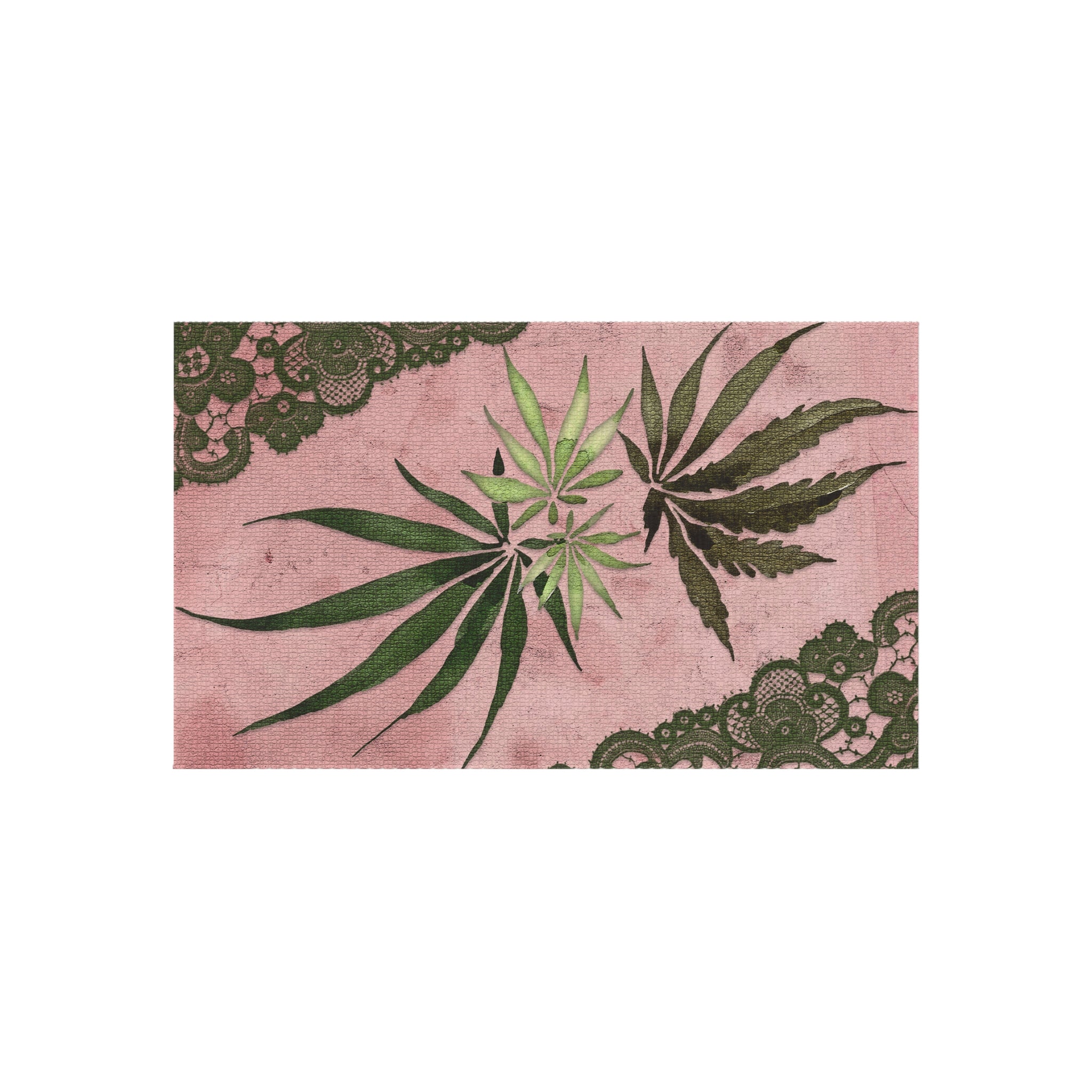 Grey Lace Gorgeous Pink Designed Marijuana 420 Weed Leaf Outdoor Rug