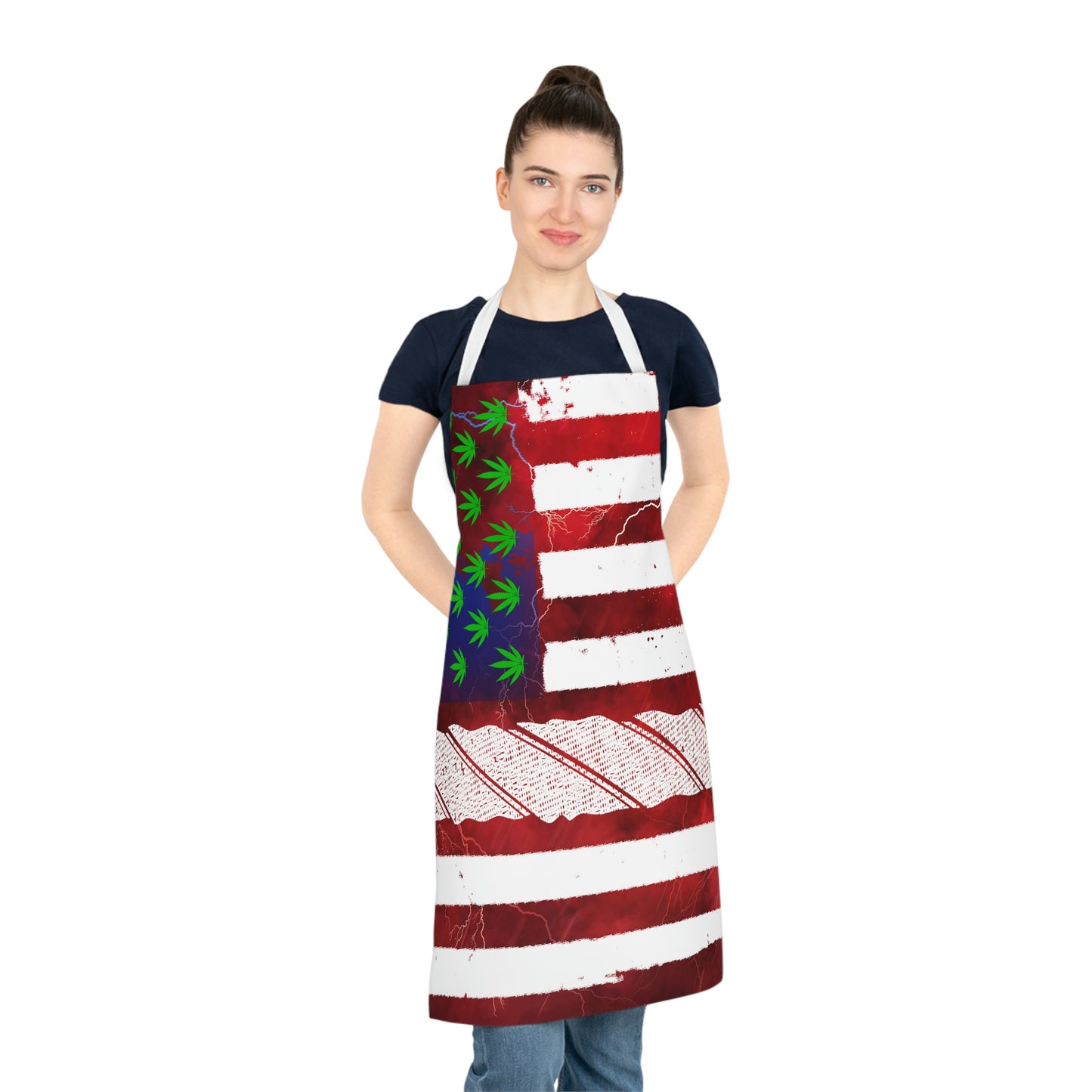 Flag Red, White And Blue Beautiful Red Background With Marijuana Pot Weed 420 Leaf Adult Apron