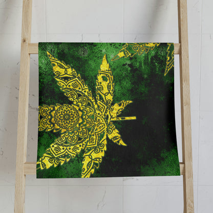 Gorgeous Designed Gold Leaf With Multigreen Background Marijuana Pot Weed 420, Hand Towel