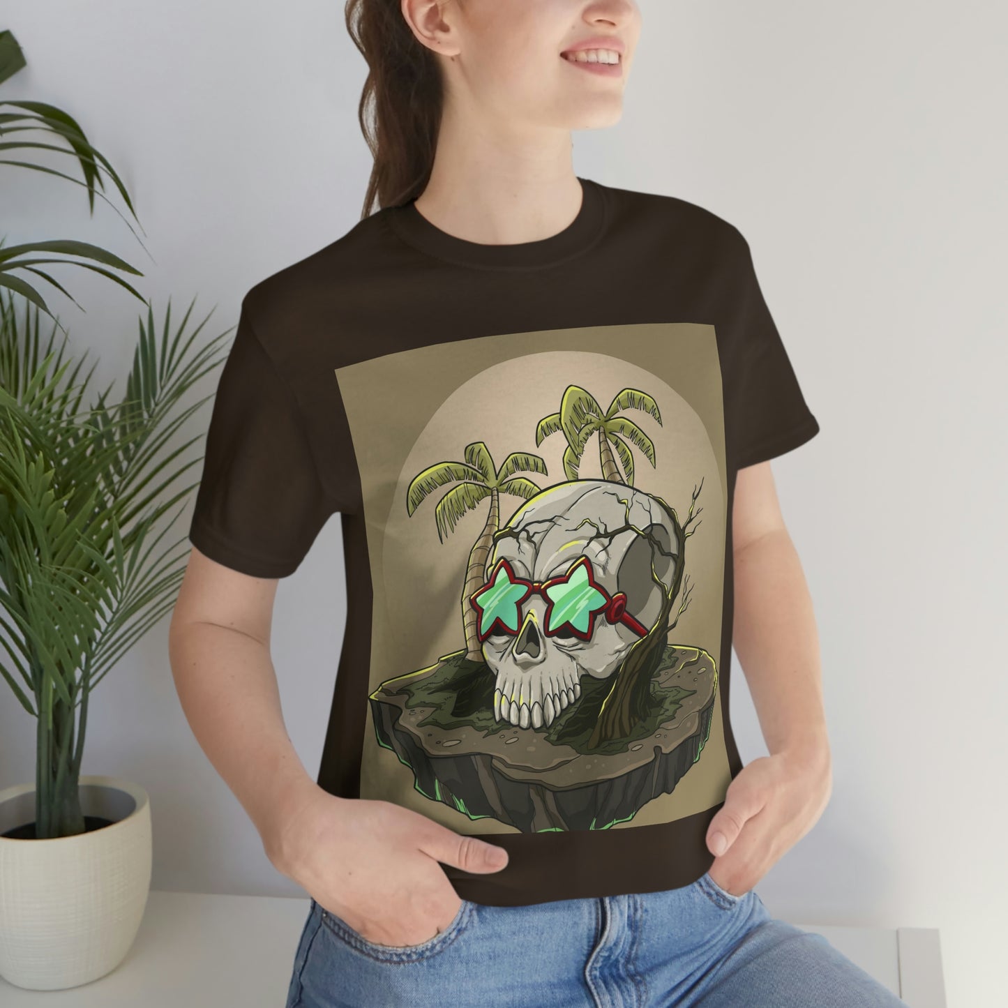 Tropical Island & Skull, Unisex Jersey Short Sleeve Tee