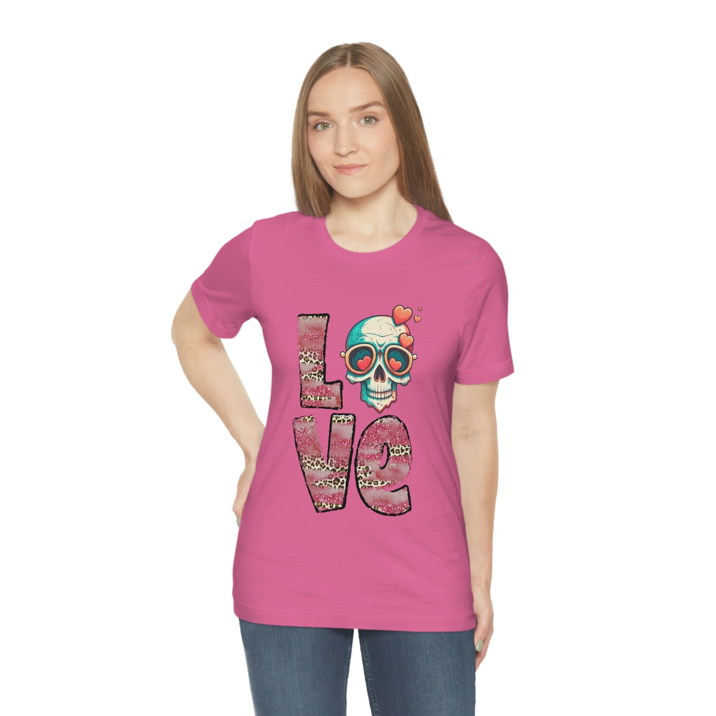 Love Valentine Skull With Red Roses Unisex Jersey Short Sleeve Tee