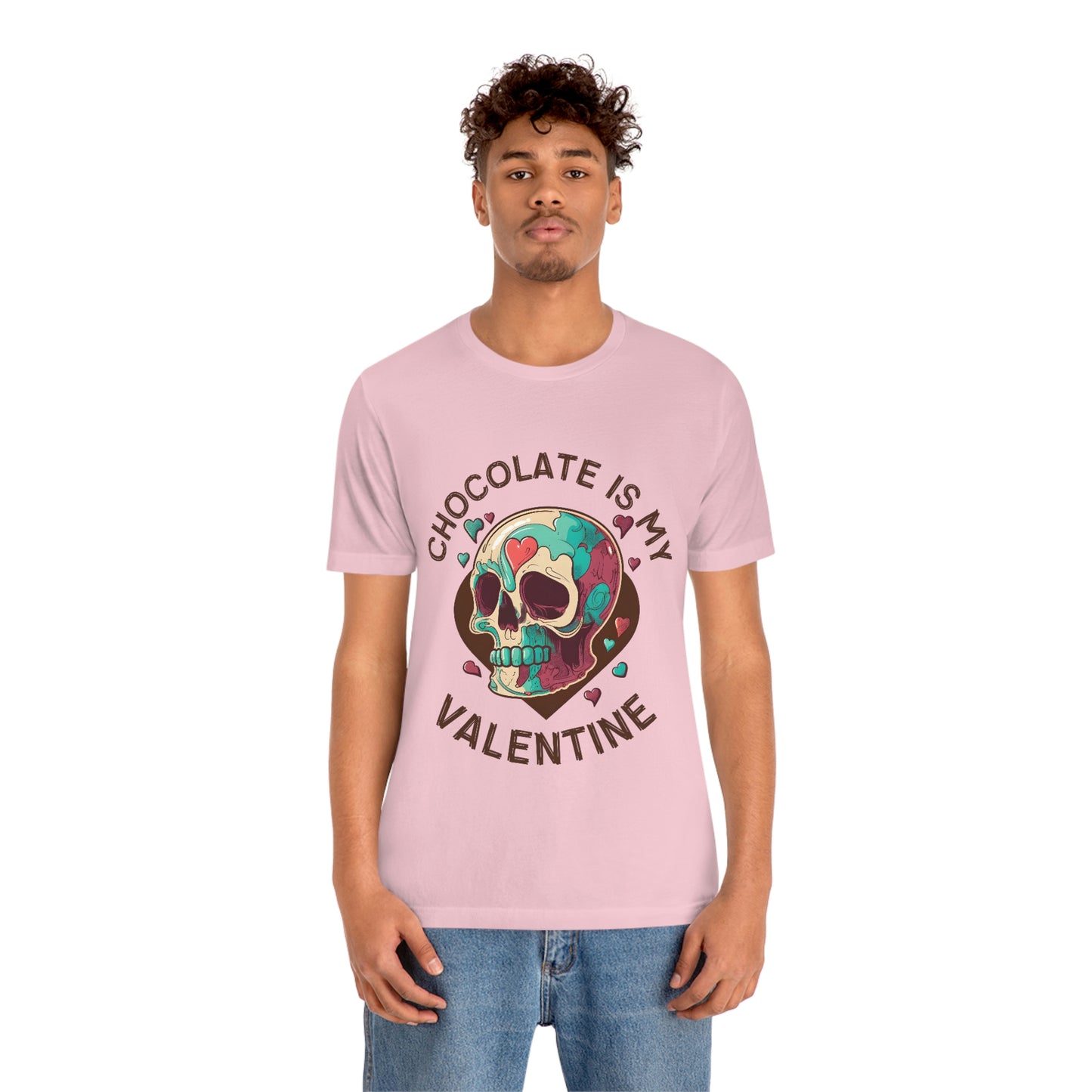 Chocolate Is My Friend My Valentine Skull Unisex Jersey Short Sleeve Tee