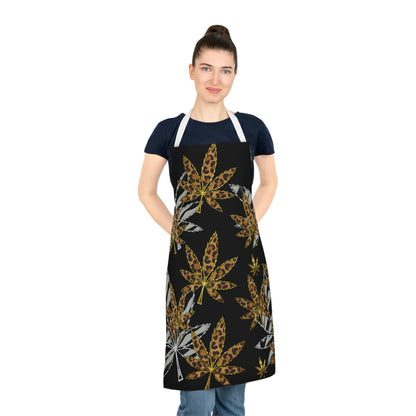 Gold And Zebra Marijuana Pot Weed Leaf 420 Marijuana Leaf Adult Apron