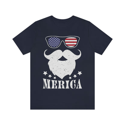 American Flag Sunglass Beard And Merican With Stars Unisex Jersey Short Sleeve Tee