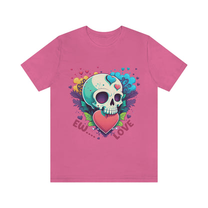 Ew Love Valentine Skull  With Pink And Blue Hearts Unisex Jersey Short Sleeve Tee