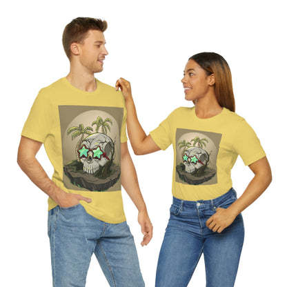 Tropical Island & Skull, Unisex Jersey Short Sleeve Tee