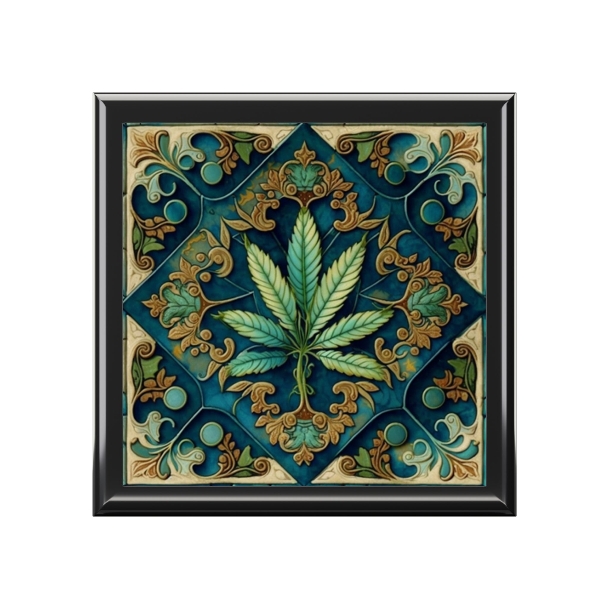 Marijuana Leaf Blue Green Collage Jewelry Box