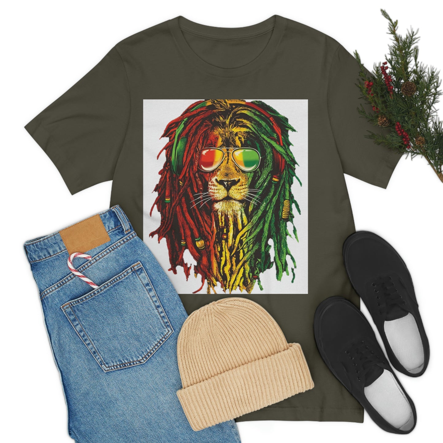 Reggae Lion With Dread locks, Unisex Jersey Short Sleeve Tee