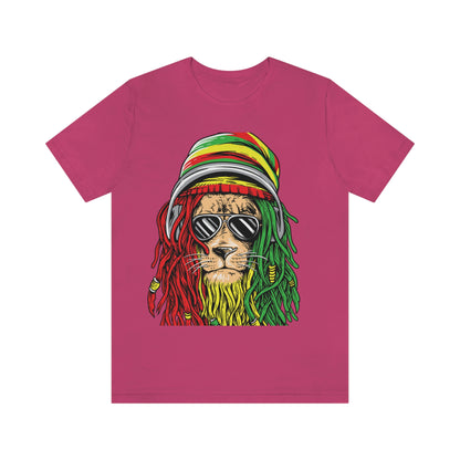 Reggae Lion With Dread locks with Hat, Unisex Jersey Short Sleeve Tee