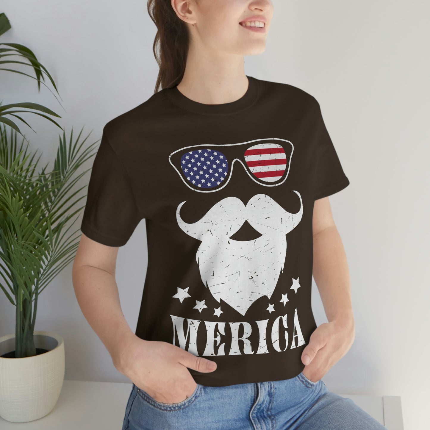 American Flag Sunglass Beard And Merican With Stars Unisex Jersey Short Sleeve Tee