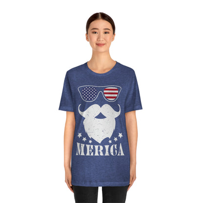 American Flag Sunglass Beard And Merican With Stars Unisex Jersey Short Sleeve Tee