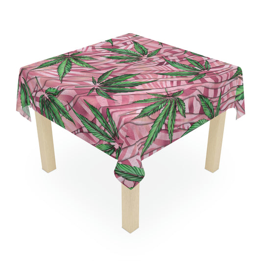 Beautifully Pink And Green Gorgeous Designed Marijuana 420 Weed Leaf Tablecloth