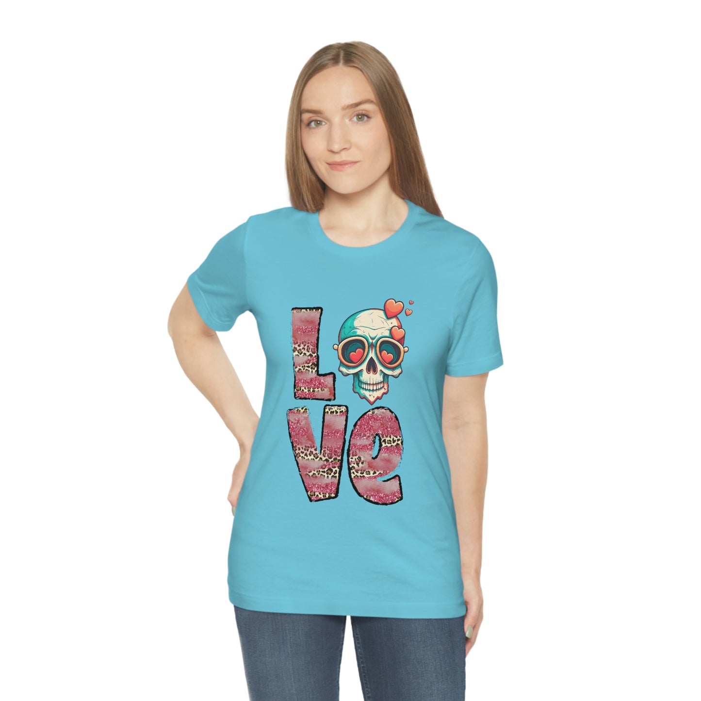 Love Valentine Skull With Red Roses Unisex Jersey Short Sleeve Tee