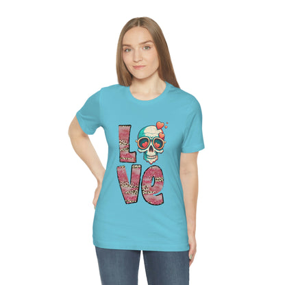 Love Valentine Skull With Red Roses Unisex Jersey Short Sleeve Tee