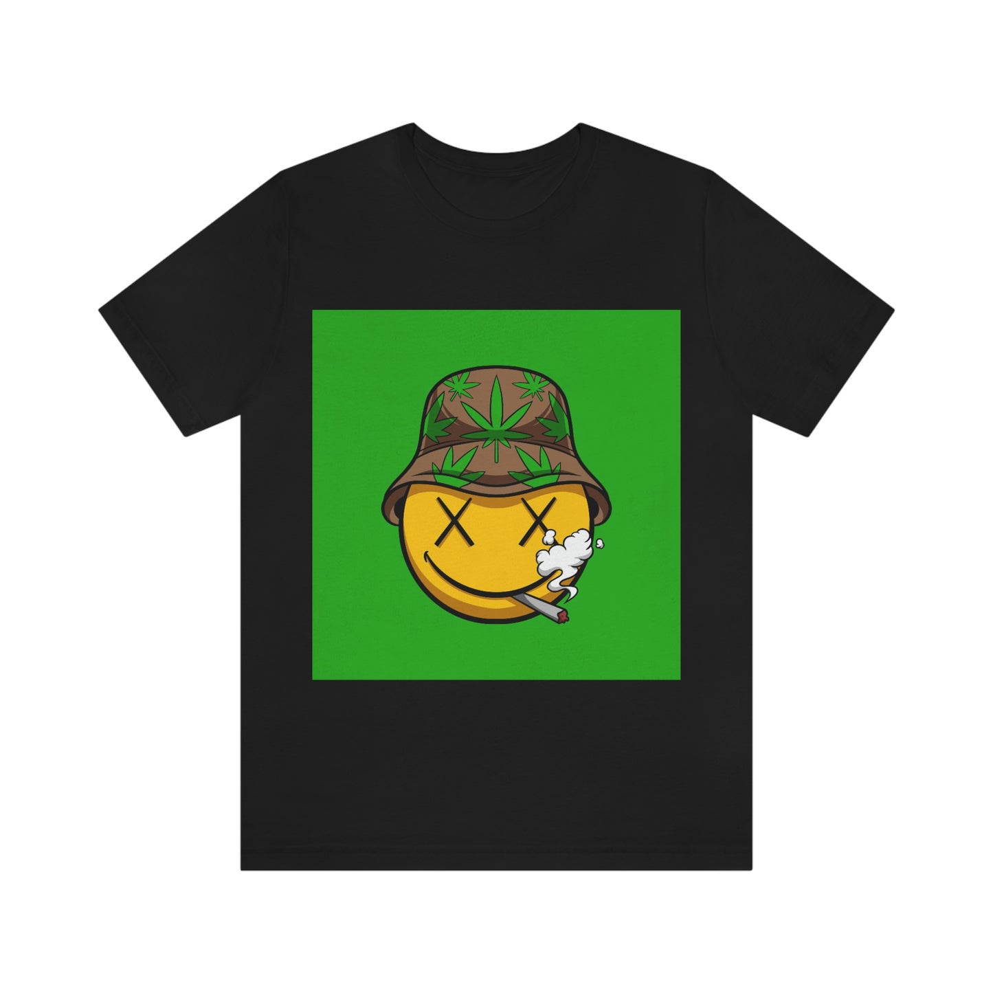 Blazed Happy Face With Hat & Pot Leafs, Unisex Jersey Short Sleeve Tee