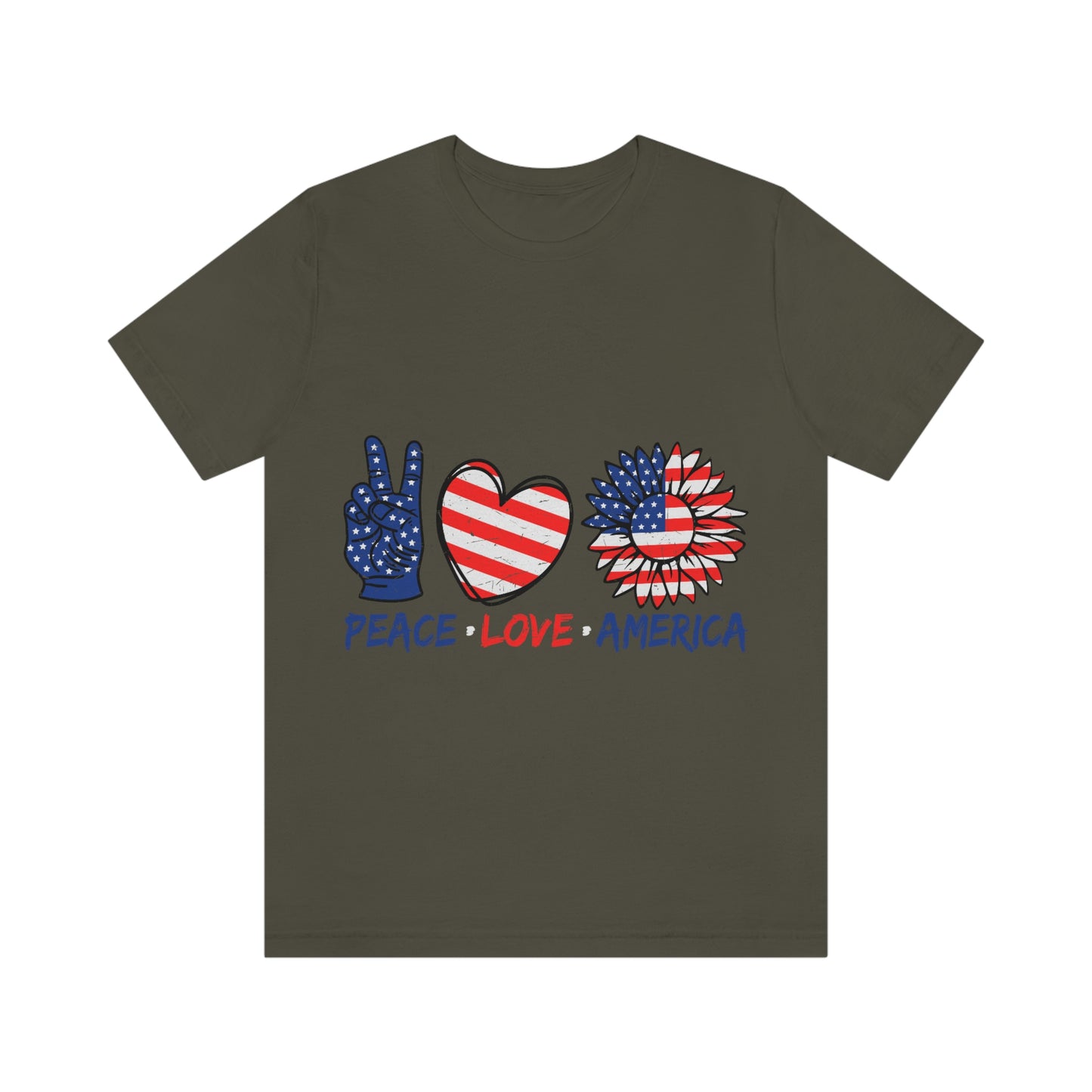 Peace Fingers , Love Heart , America Flag Design Unisex Jersey Short Sleeve Tee