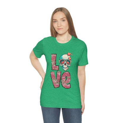 Love Valentine Skull With Red Roses Unisex Jersey Short Sleeve Tee