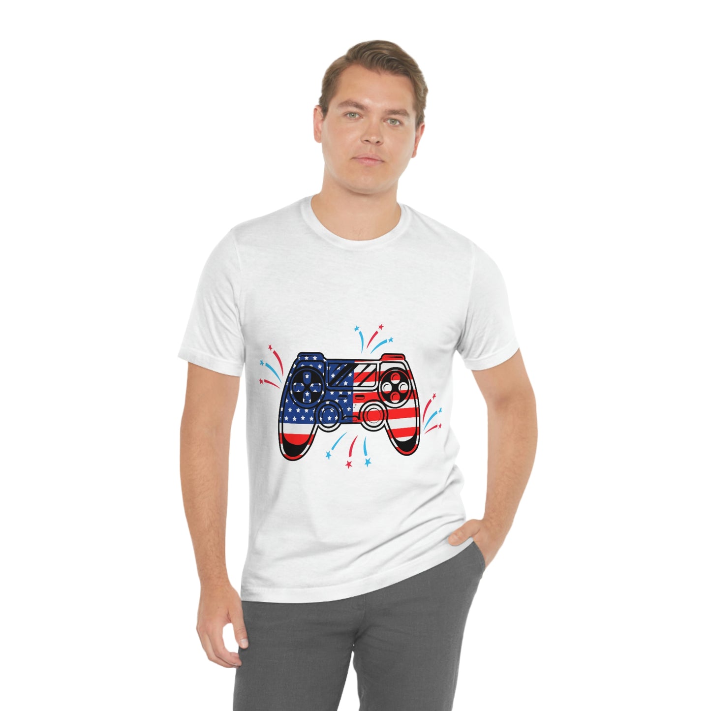 American Flag, Fourth Of July 4th , American Flag Game Controller Unisex Jersey Short Sleeve Tee