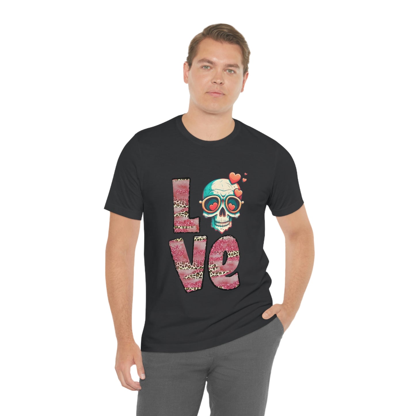 Love Valentine Skull With Red Roses Unisex Jersey Short Sleeve Tee