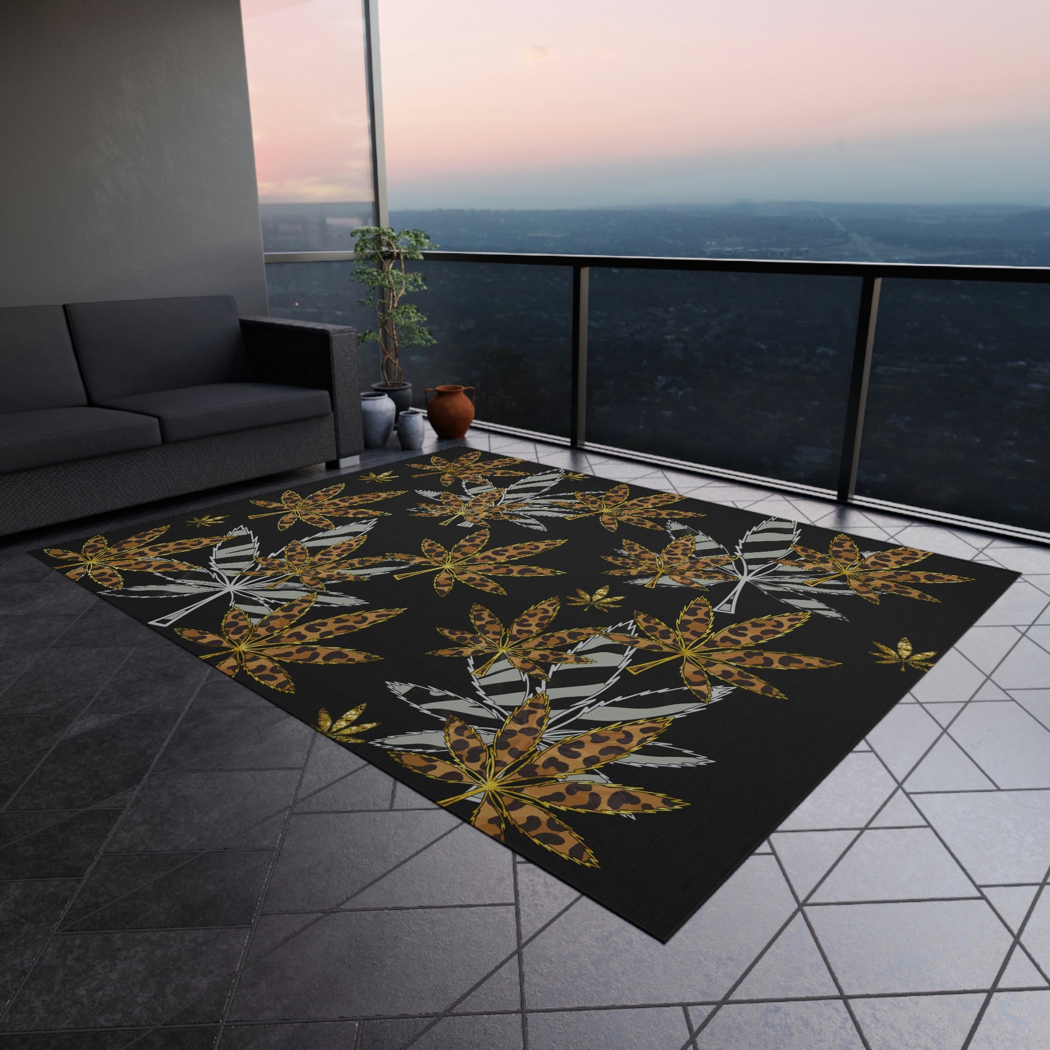Gold And Zebra Marijuana Pot Weed Leaf 420 Marijuana Leaf Outdoor Rug