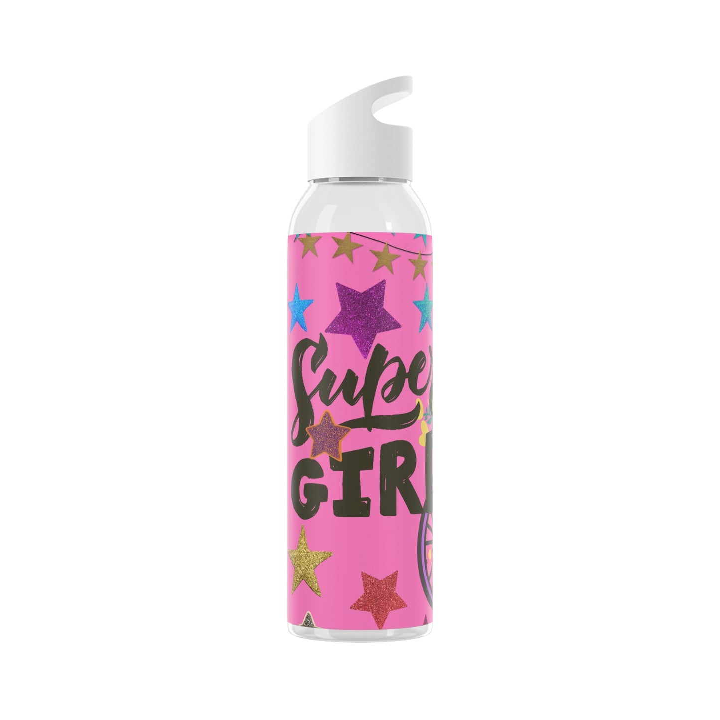 Super Girl Hippie Chic , Wheelchair Purple Background Sky Water Bottle